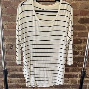 Club Monaco White and Black Striped 3/4 Sleeve Top